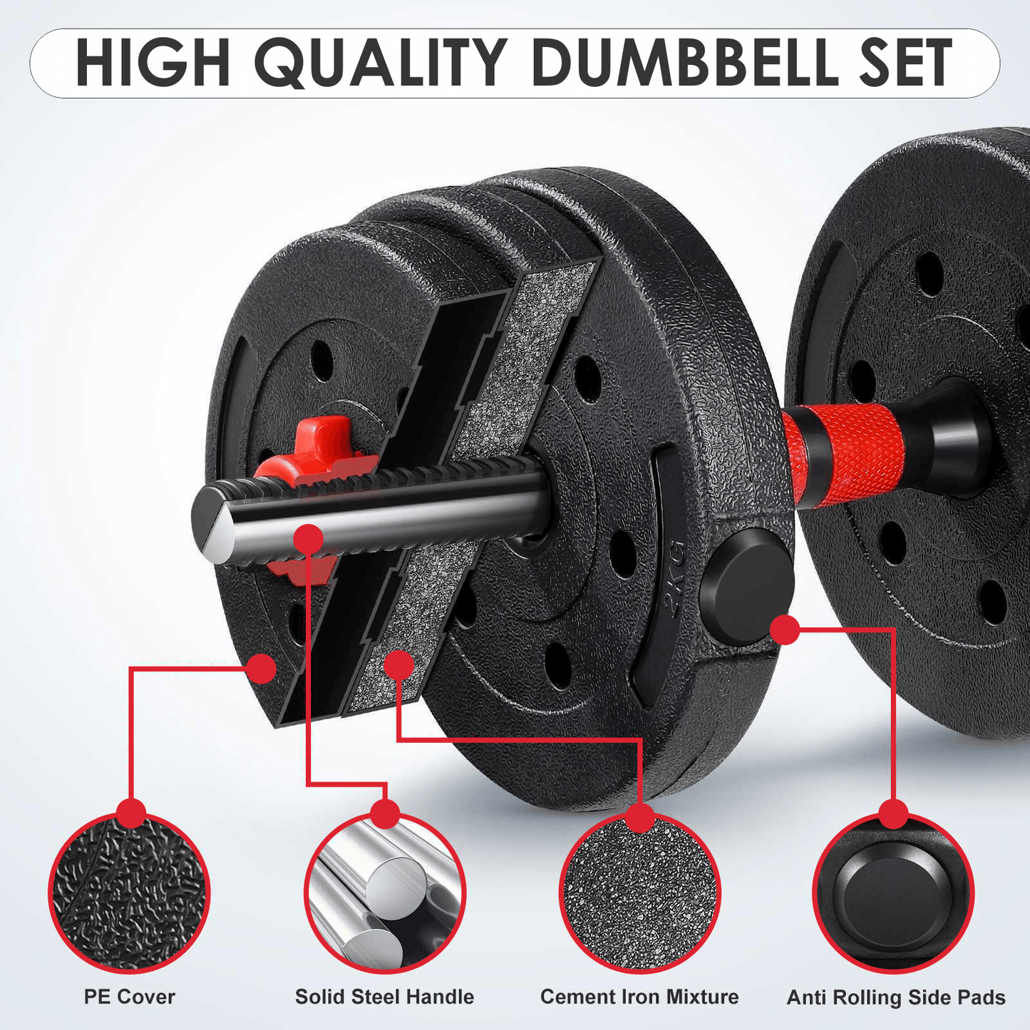 40kg Adjustable Dumbbells & Barbell Set – Home Gym Weights with Connecting Rod for Men & Women