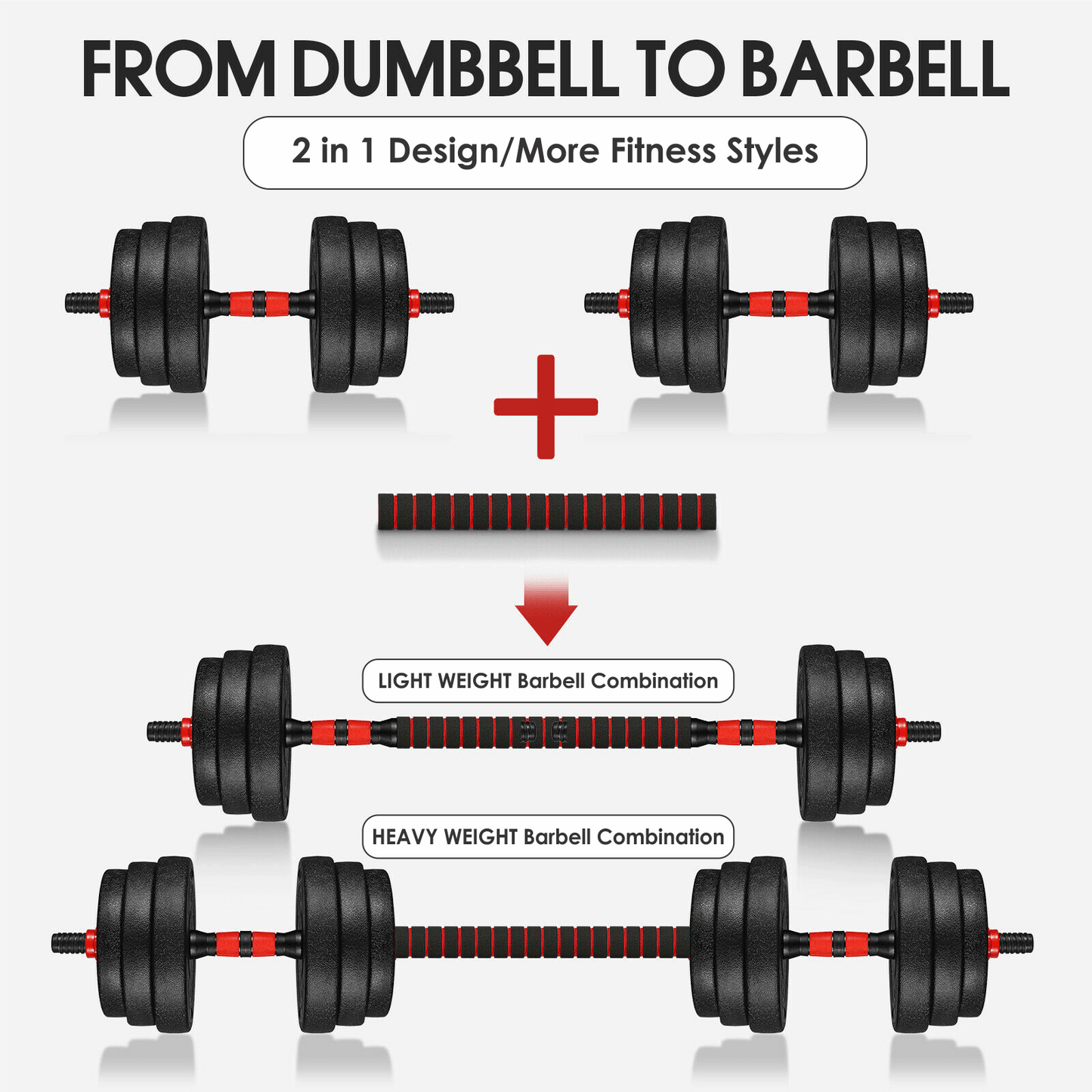 40kg Adjustable Dumbbells & Barbell Set – Home Gym Weights with Connecting Rod for Men & Women