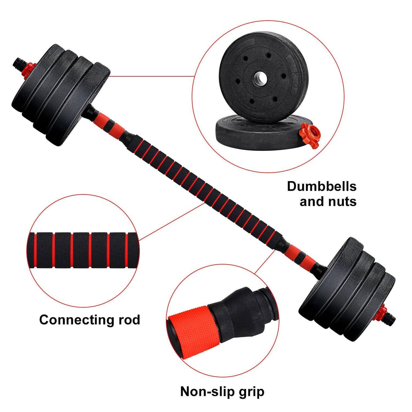 40kg Adjustable Dumbbells & Barbell Set – Home Gym Weights with Connecting Rod for Men & Women