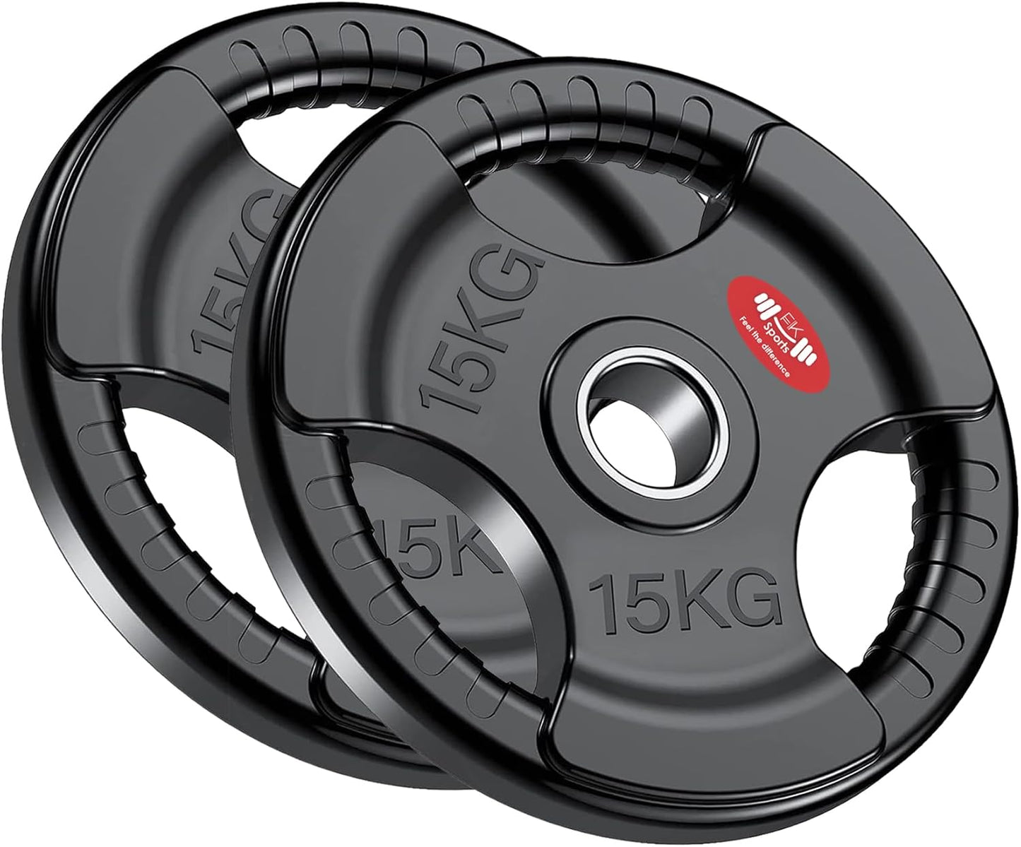 Olympic Weight Plates with Rubber Coating – 2-Inch Cast Iron Core Tri-Grip Barbell Plates (2.5kg to 25kg) – Sold in Pairs for Home & Gym Strength Training