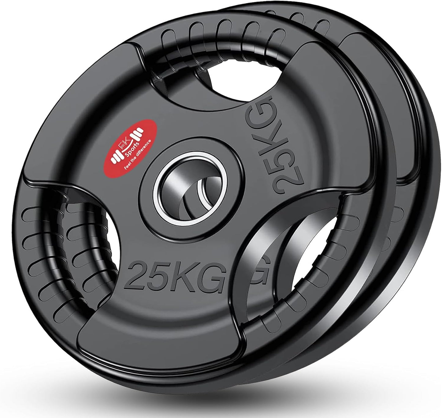 Olympic Weight Plates with Rubber Coating – 2-Inch Cast Iron Core Tri-Grip Barbell Plates (2.5kg to 25kg) – Sold in Pairs for Home & Gym Strength Training