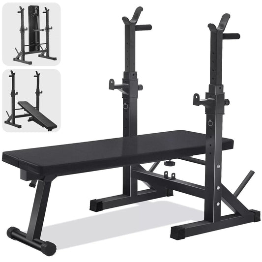 Foldable Weight Bench with Barbell Rack & Dip Station – 6 Levels Adjustable, 200KG Capacity, Multi-Use Home Gym Workout Bench