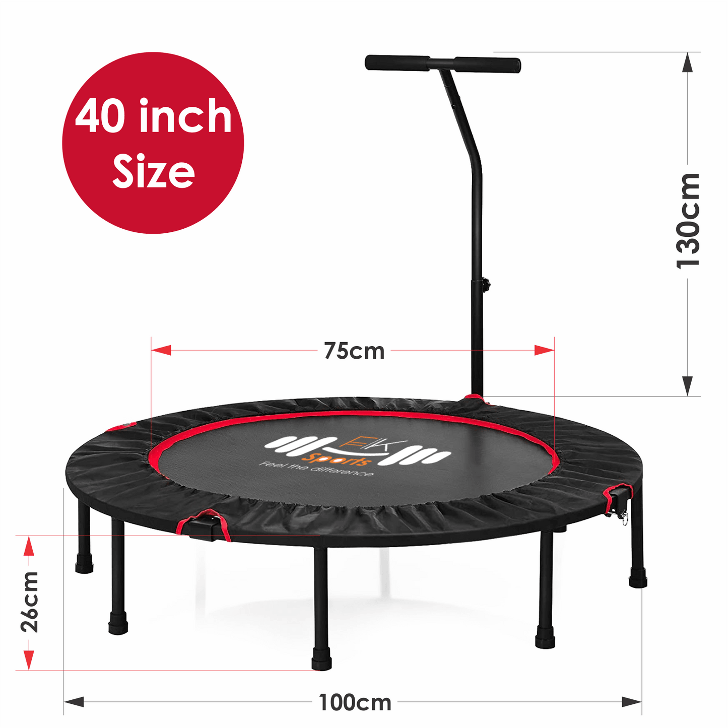 40/48 Inch Foldable Mini Trampoline with Adjustable T-Bar Handle for Adults and Kids – Indoor Fitness Rebounder