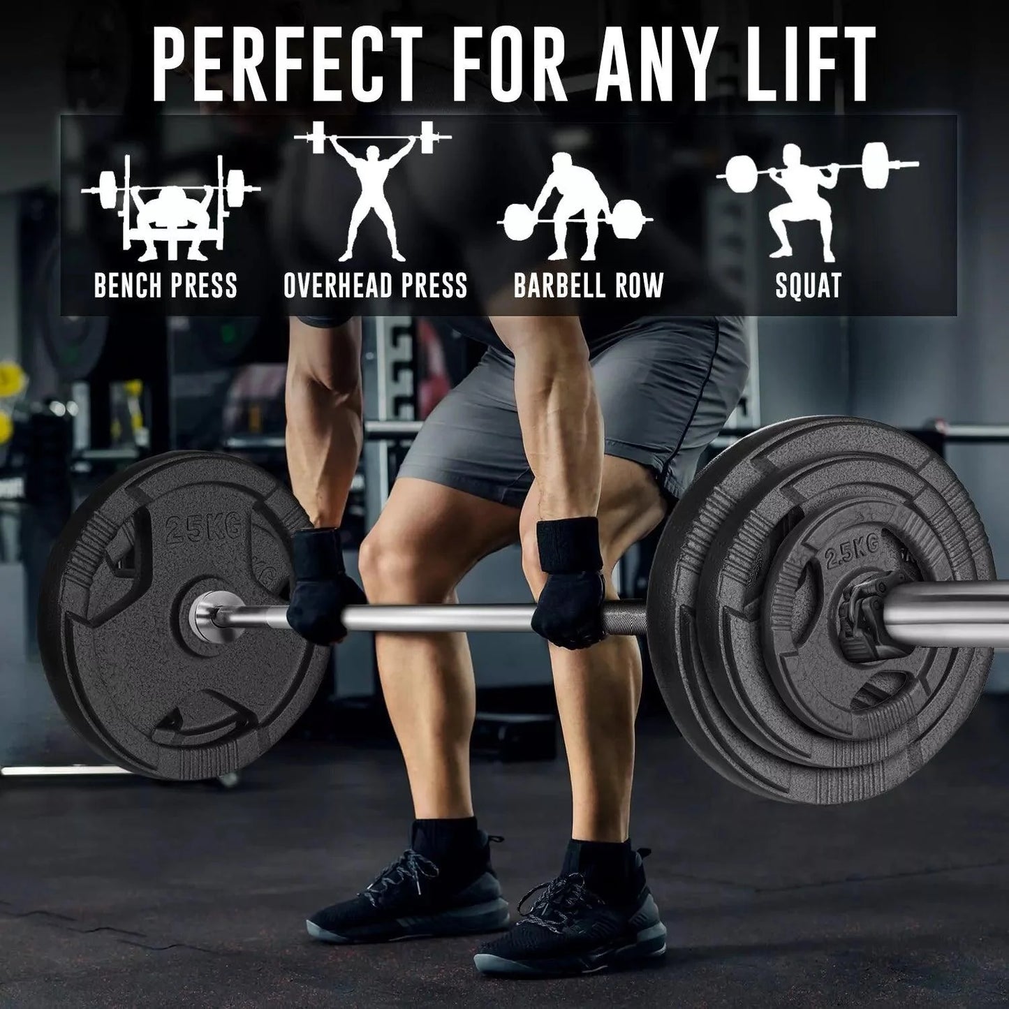 Olympic Cast Iron Weight Plates Set – Tri-Grip 2-Inch Barbell Weights (5kg to 25kg) – Pair – Ideal for Home & Gym Workouts