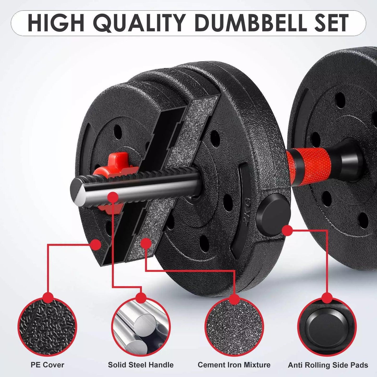 20kg Adjustable Dumbbells & Barbell Set – Home Gym Weights with Connecting Rod for Men & Women