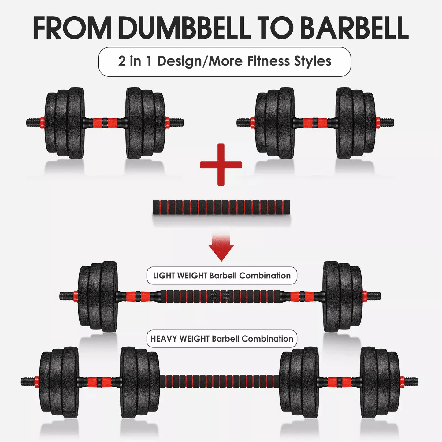 20kg Adjustable Dumbbells & Barbell Set – Home Gym Weights with Connecting Rod for Men & Women