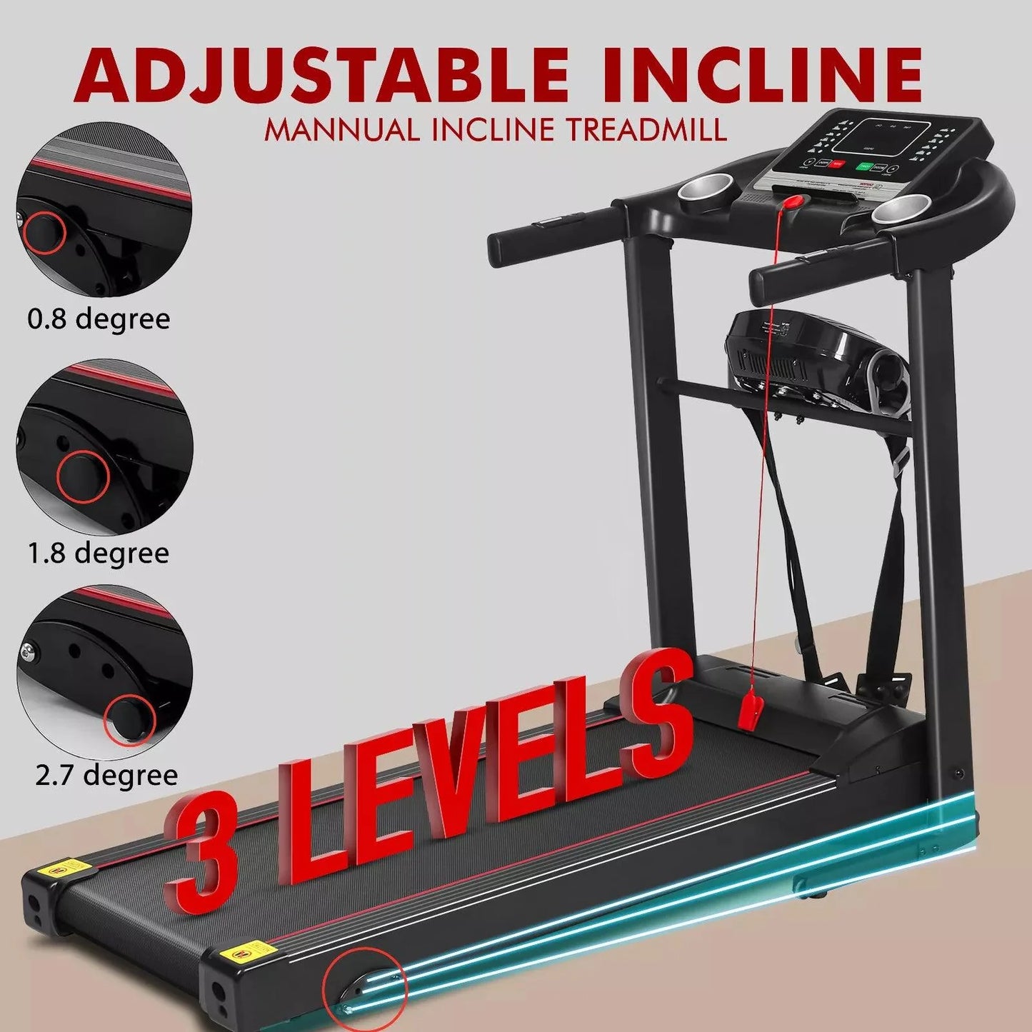 Treadmill Foldable Electric Running Machine with Incline, Massager, and Compact Design for Home Gym