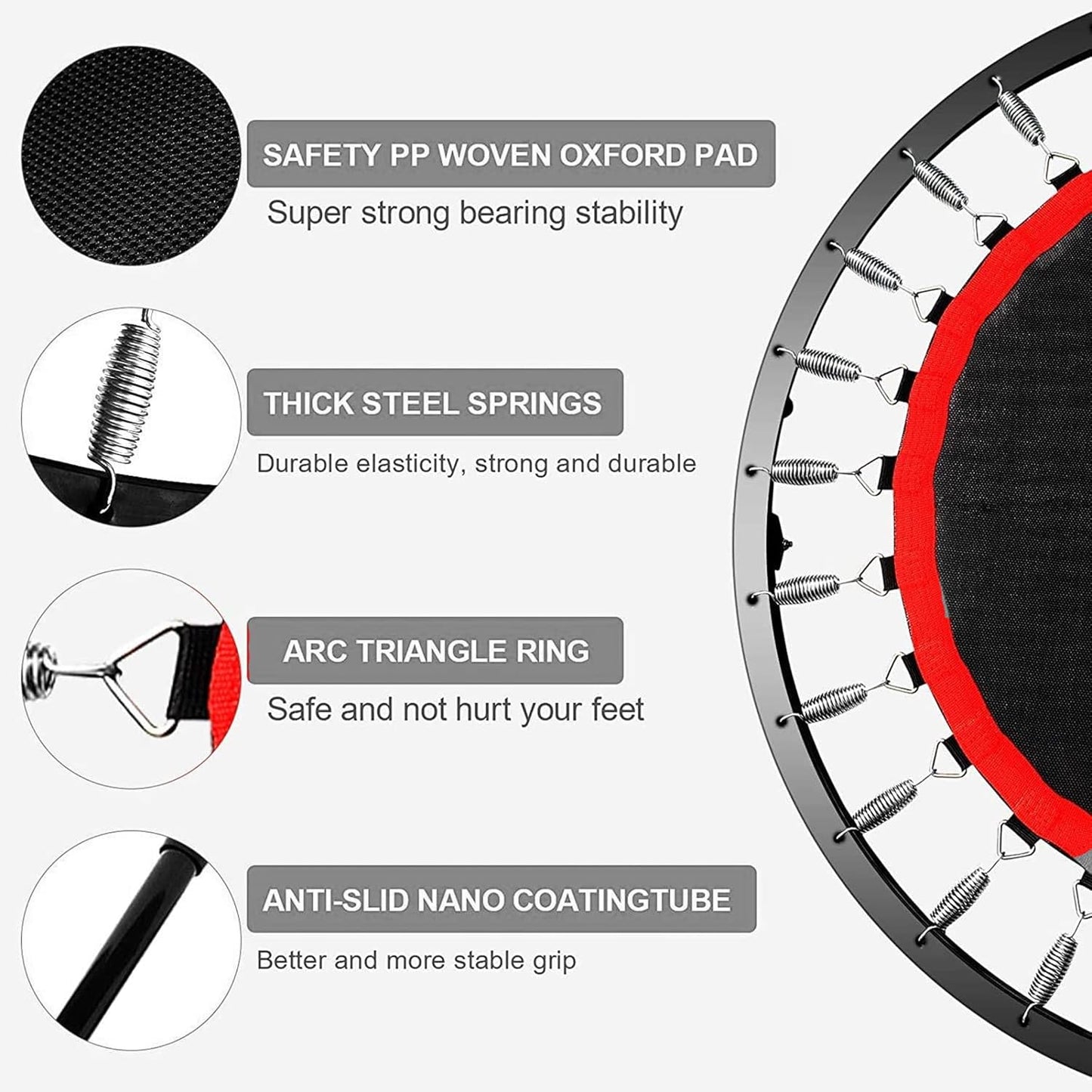 40''/48'' Foldable Fitness Trampoline for Adults – Compact Rebounder for Home Gym Workouts, Supports Up to 100KG