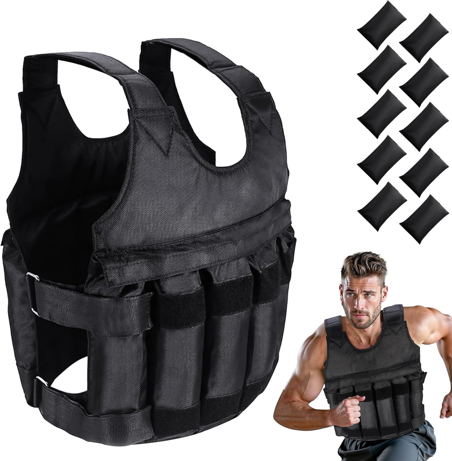 Adjustable Weighted Vest for Men & Women – 5kg/10kg/20kg Weight Vest for Running, Boxing, Cardio & Strength Training – Durable Ironsand Body Weight Jacket