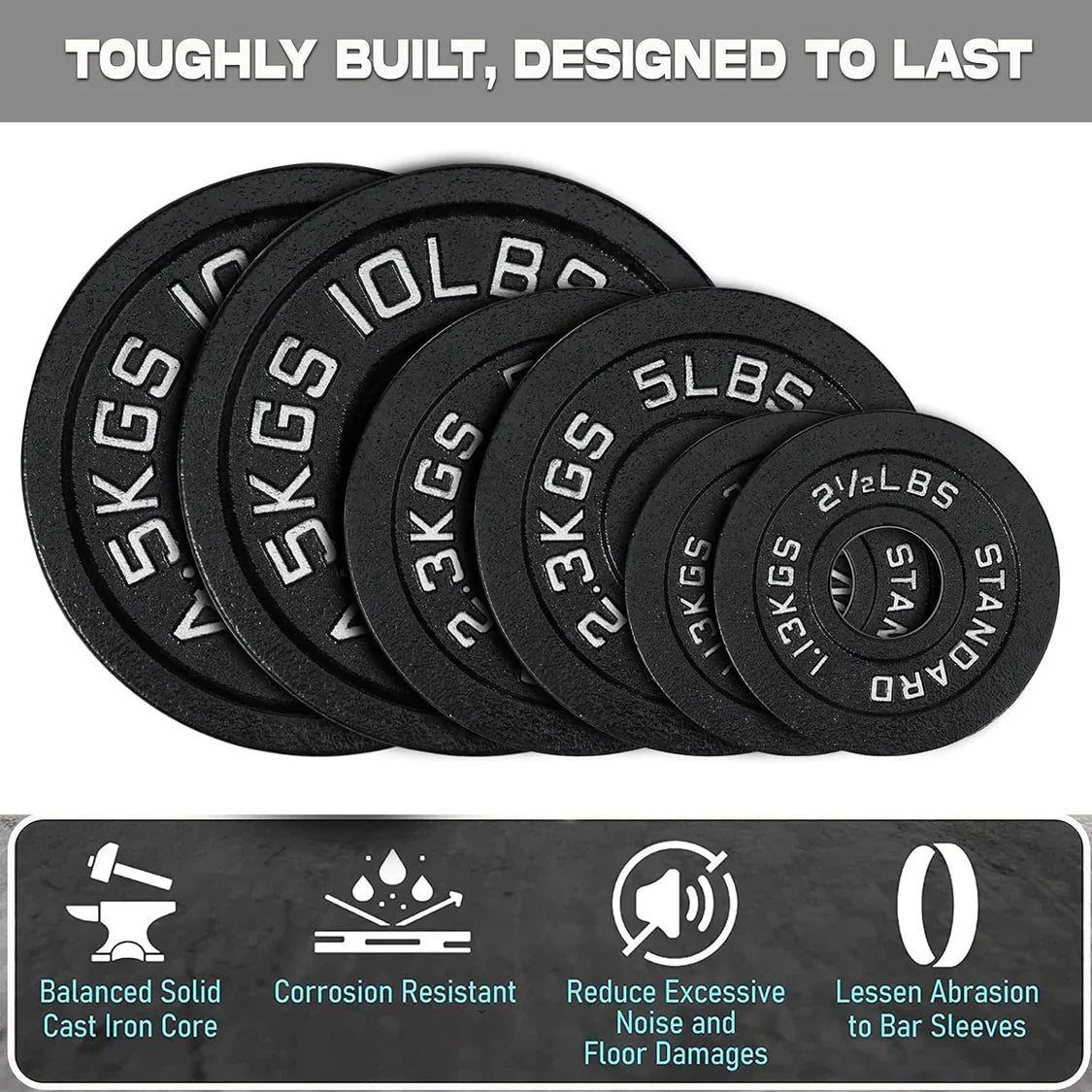 Weight Plates 2" Hole Olympic Barbell Cast Iron Weights Set Disc Dumbbell 170 KG