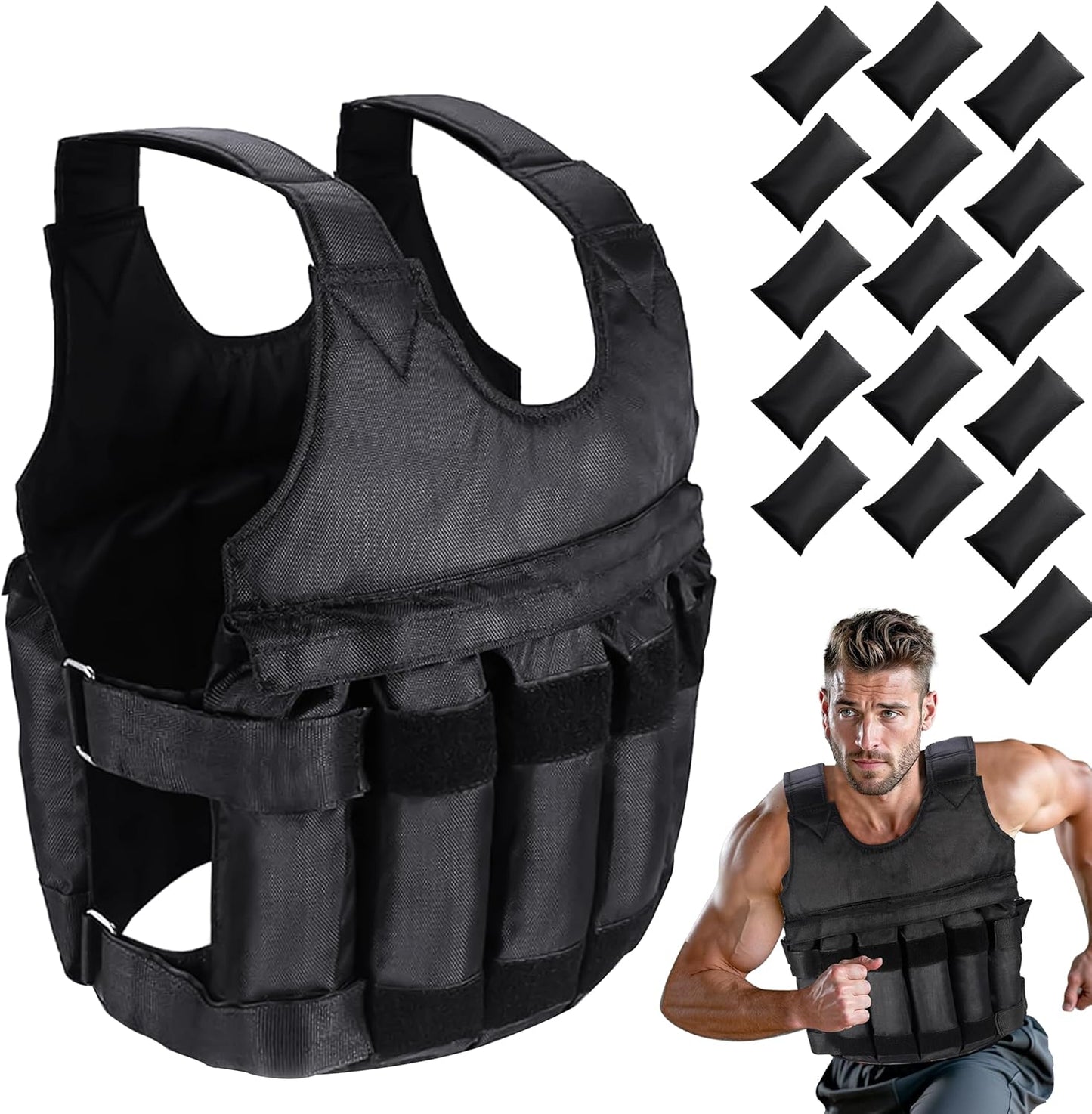 Adjustable Weighted Vest for Men & Women – 5kg/10kg/20kg Weight Vest for Running, Boxing, Cardio & Strength Training – Durable Ironsand Body Weight Jacket