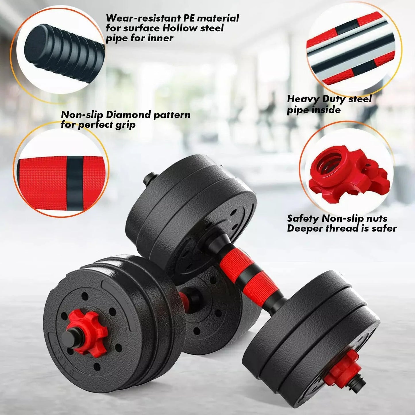20kg Adjustable Dumbbells & Barbell Set – Home Gym Weights with Connecting Rod for Men & Women