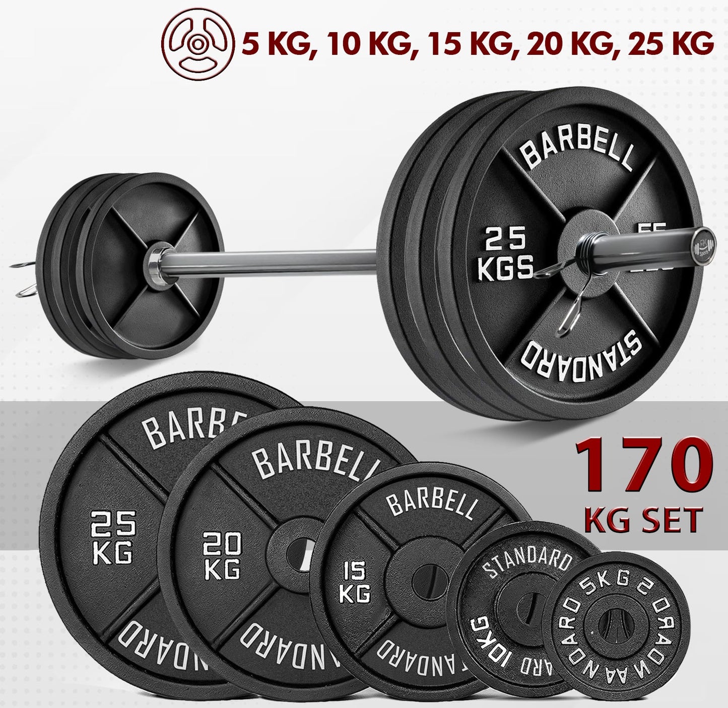 Weight Plates 2" Hole Olympic Barbell Cast Iron Weights Set Disc Dumbbell 170 KG