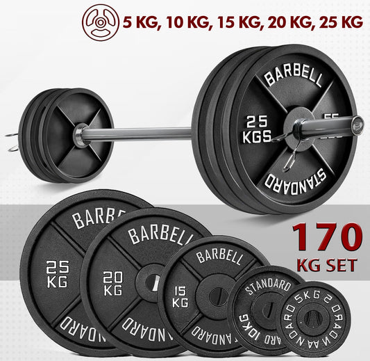 Weight Plates 2" Hole Olympic Barbell Cast Iron Weights Set Disc Dumbbell 170 KG