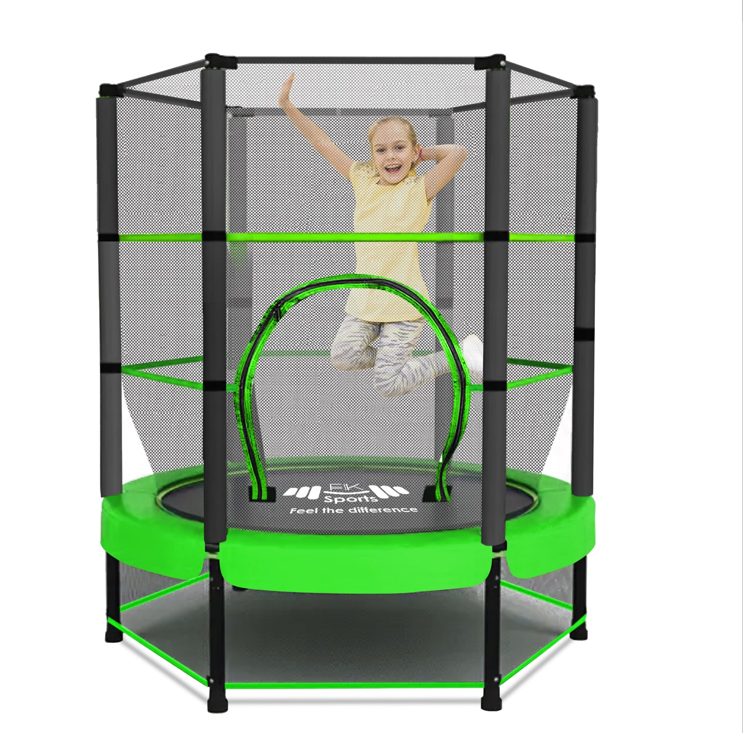55" Kids Trampoline with Safety Enclosure Net – Indoor & Outdoor Mini Rebounder for Toddlers, Ages 1–11, with Bungee System, Anti-Skid Pad & Steel Frame