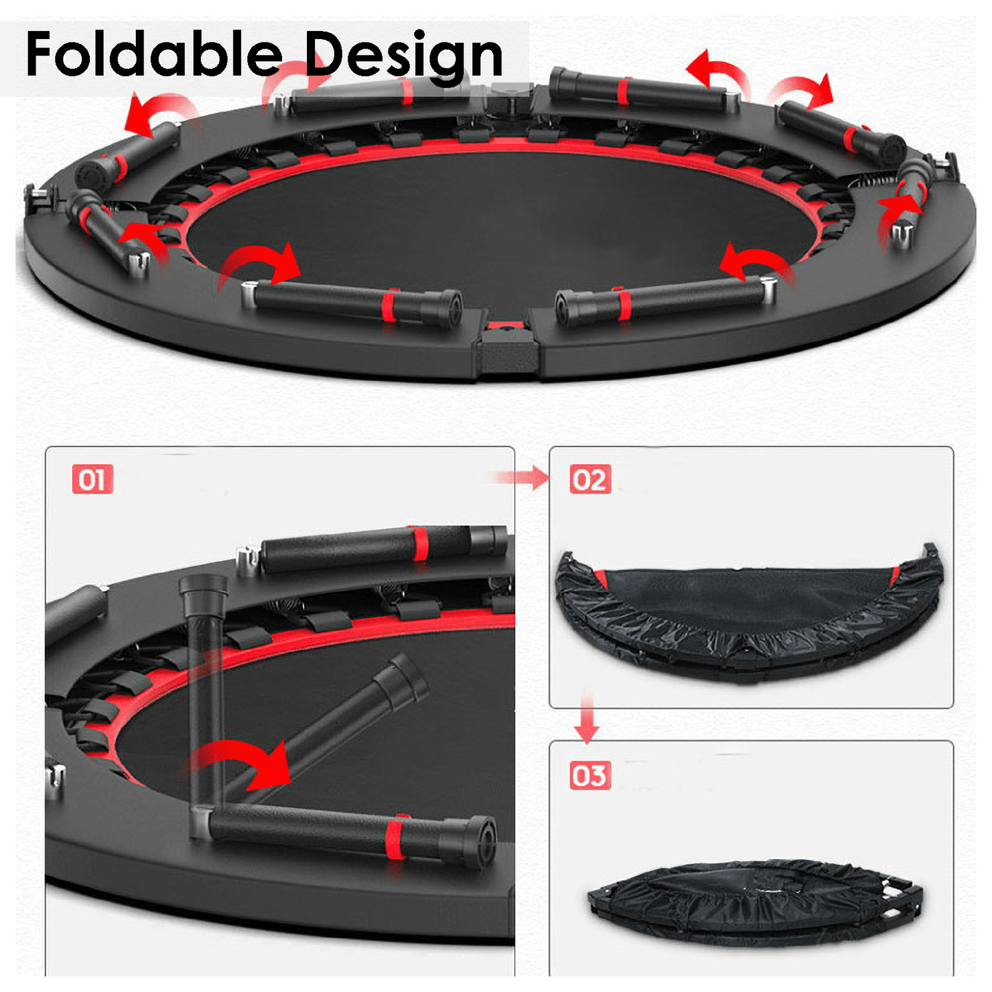 40/48 Inch Foldable Mini Trampoline with Adjustable T-Bar Handle for Adults and Kids – Indoor Fitness Rebounder