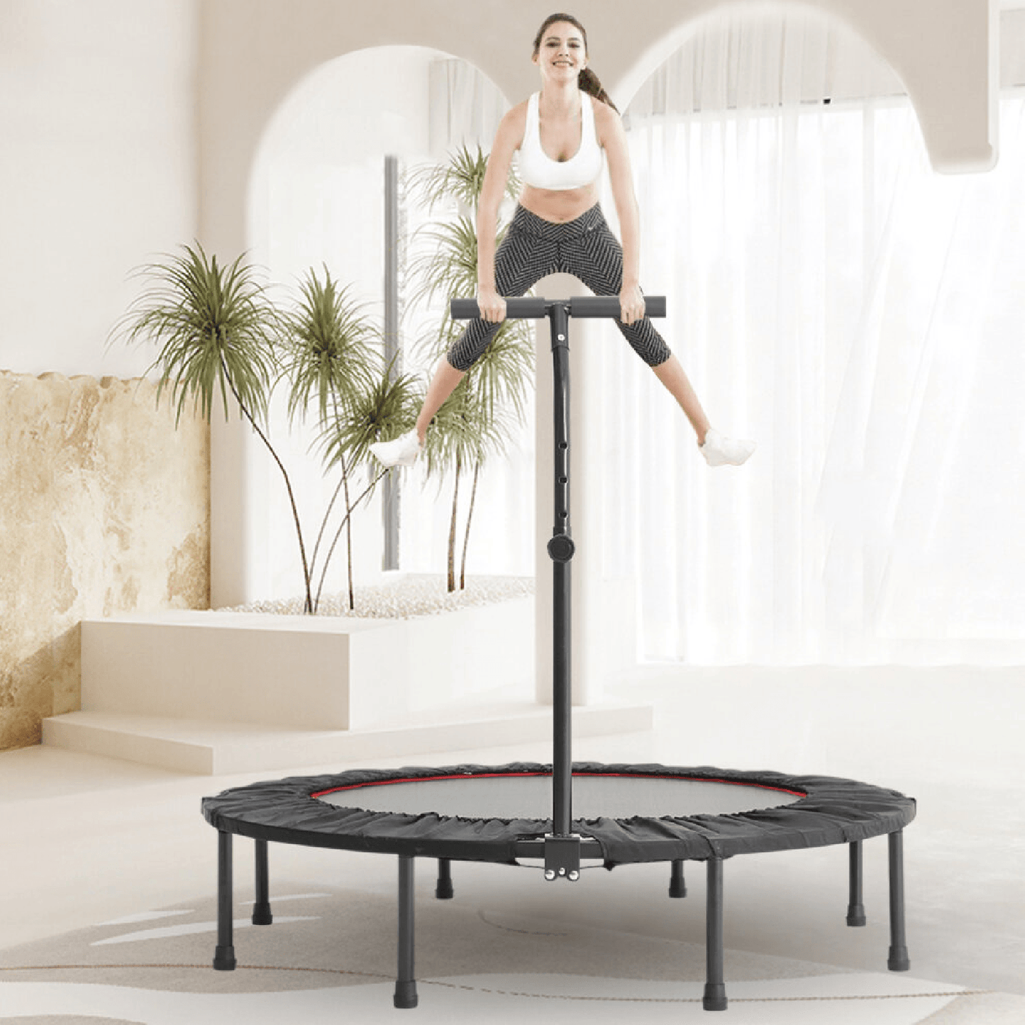 40/48 Inch Foldable Mini Trampoline with Adjustable T-Bar Handle for Adults and Kids – Indoor Fitness Rebounder