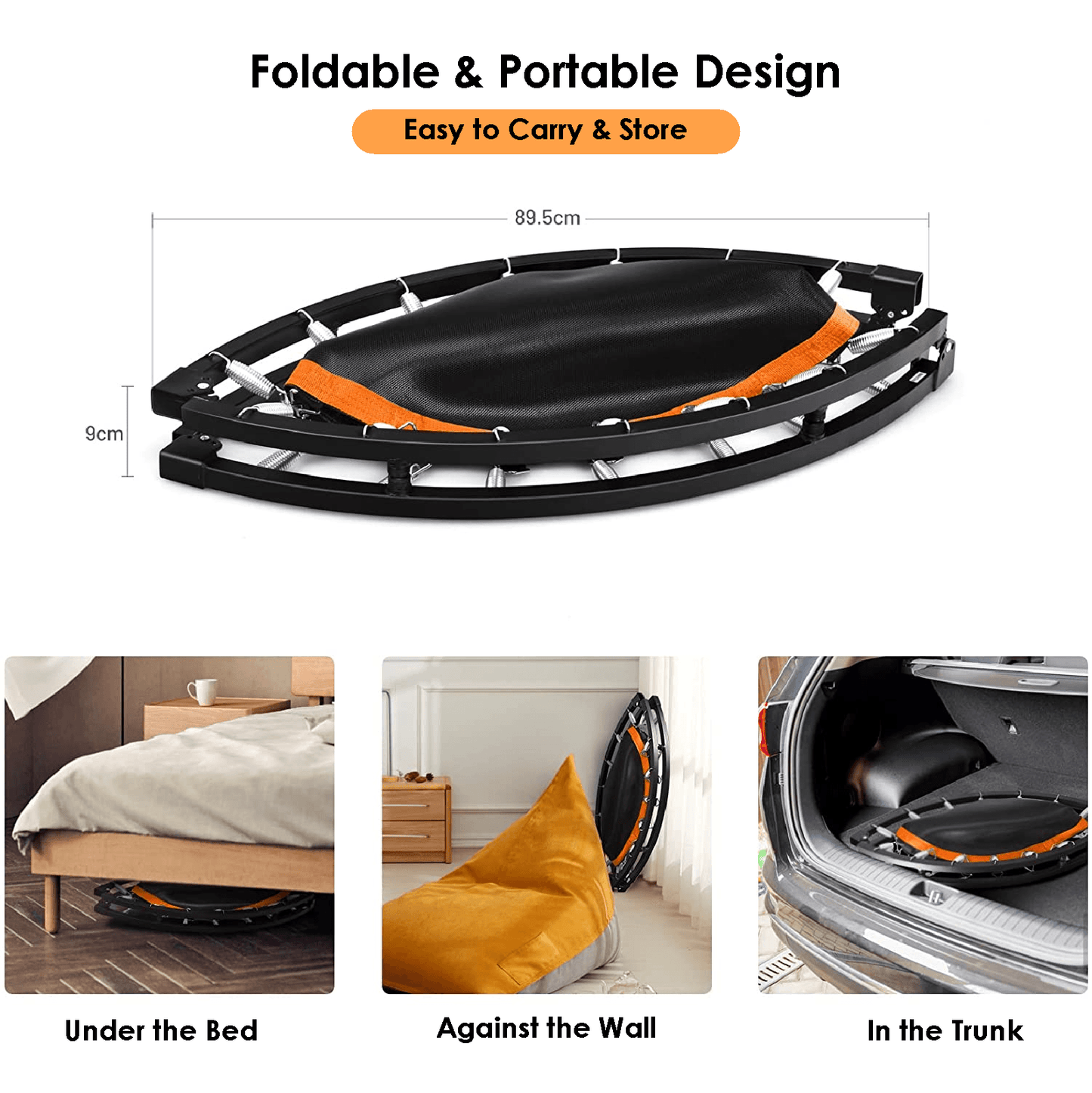 40/48 Inch Foldable Mini Trampoline with Adjustable T-Bar Handle for Adults and Kids – Indoor Fitness Rebounder