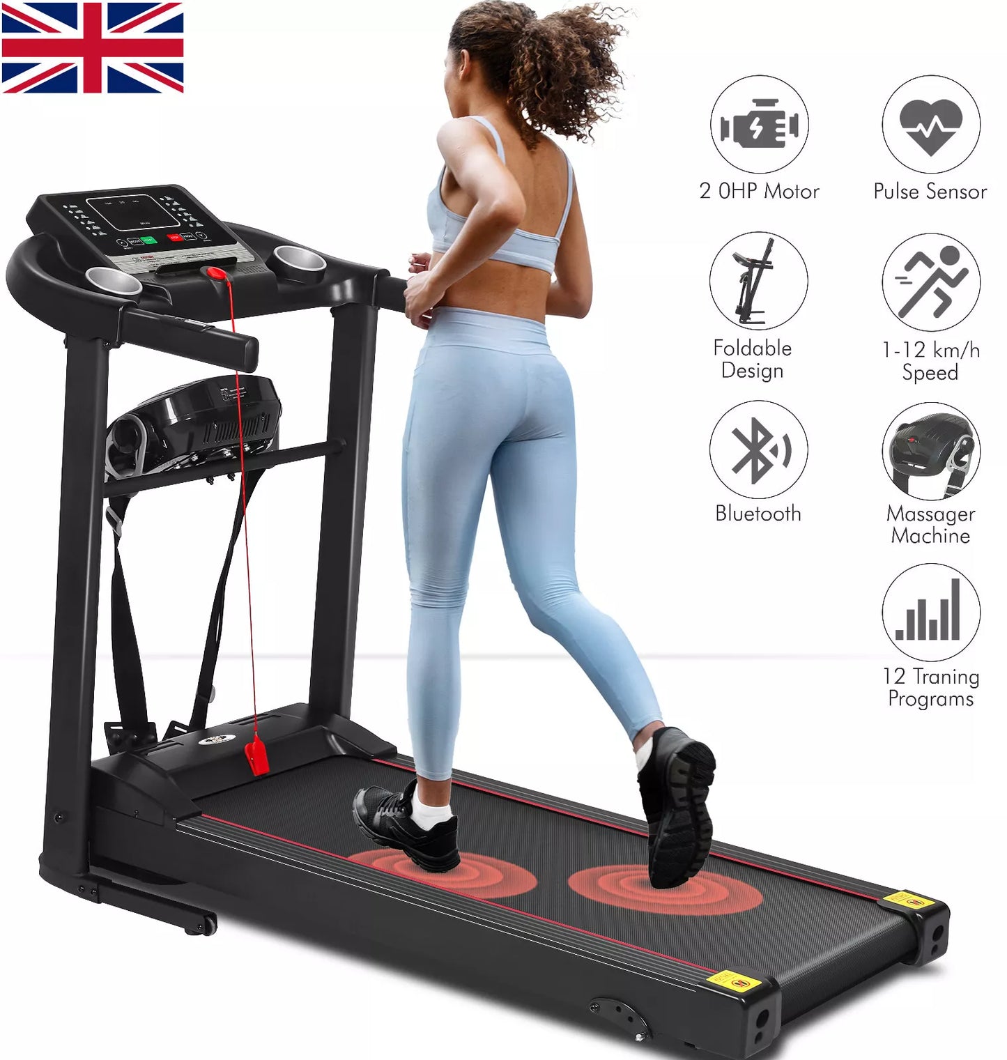 Treadmill Foldable Electric Running Machine with Incline, Massager, and Compact Design for Home Gym