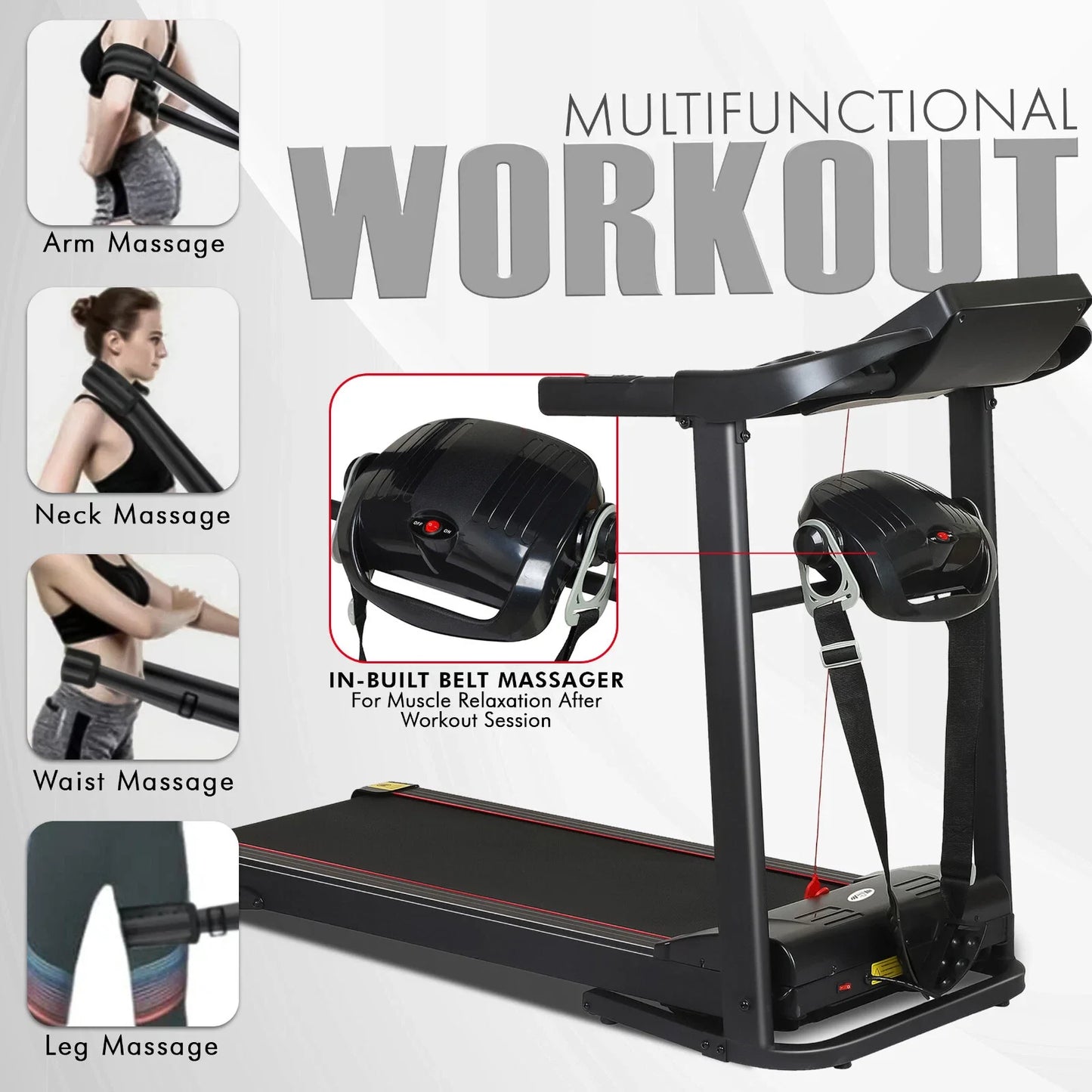 Treadmill Foldable Electric Running Machine with Incline, Massager, and Compact Design for Home Gym