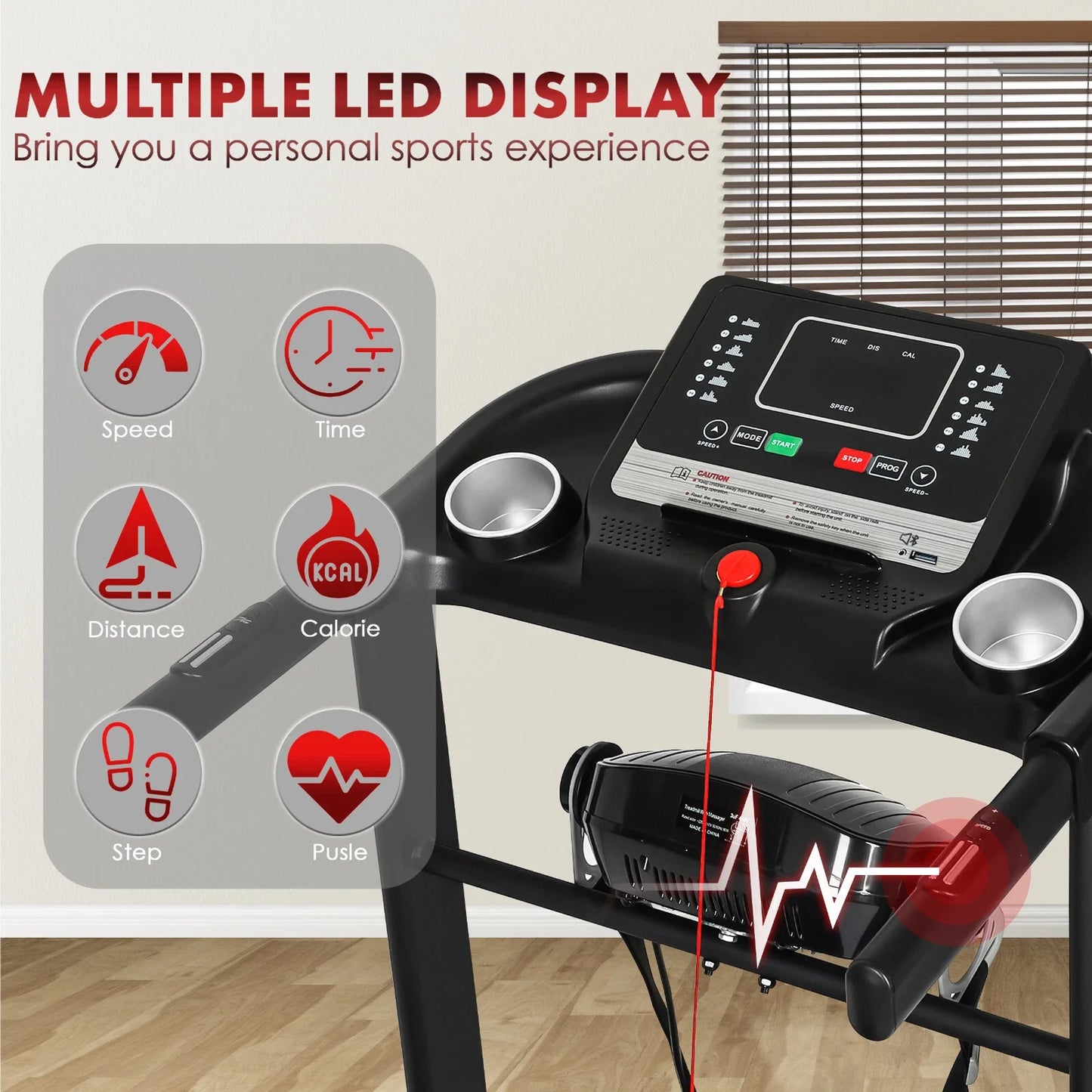 Treadmill Foldable Electric Running Machine with Incline, Massager, and Compact Design for Home Gym