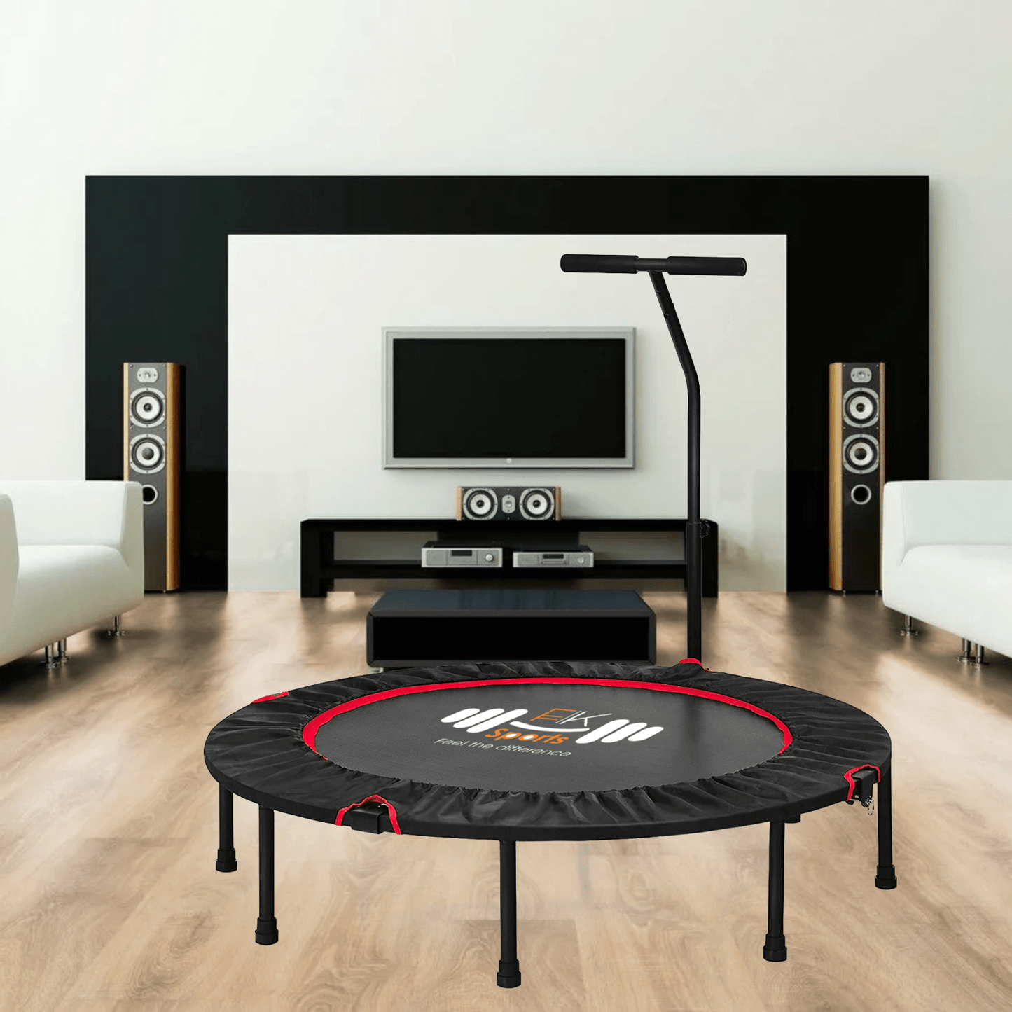 40/48 Inch Foldable Mini Trampoline with Adjustable T-Bar Handle for Adults and Kids – Indoor Fitness Rebounder